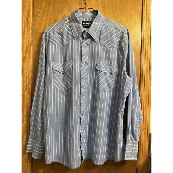 Wrangler Other - Wrangler Shirt Mens XL Blue Striped Western Pearl Snap Long Sleeve Casual Cowboy